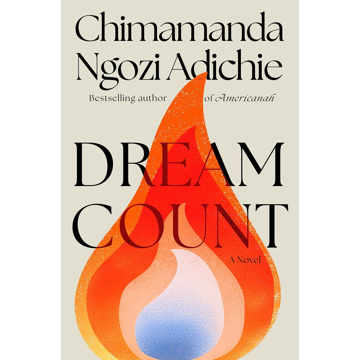 Book cover for Dream Count. The illustration is a layered rendering of a flame. The innermost layer is blue-white and the outer layers are shades of red and orange.