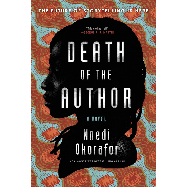 Book cover, featuring a pointilistic illustration of a Black woman in profile. The background has circuitry and processor chips in a repeated pattern reminiscent of Ankara fabric.